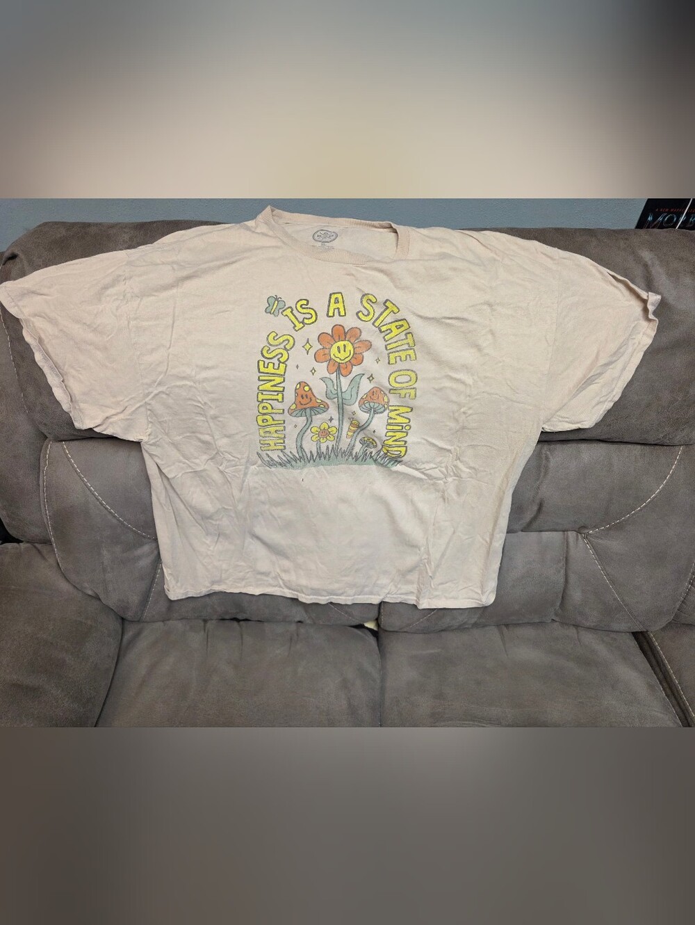 Graphic T-Shirt "Happiness is a State of Mind" Flower Mushroom Size 3XL